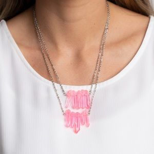NEW Boutique Pink Crystal 2 Tier Silver Necklace Fashion Costume Jewelry Fairy